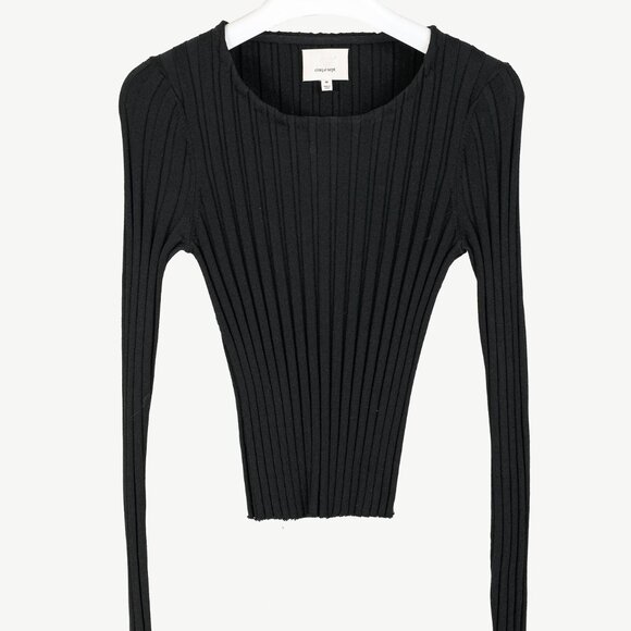 Cinq a Sept Pices Black Wide-Ribbed Knit Long Sleeve Pullover - Picture 1 of 8